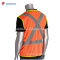 Venta al por mayor de alta visibilidad chaleco de seguridad de color naranja amarillo chaleco de bolsillo Hi-Vis ropa de trabajo con X-Back cintas reflectantes delante cremallera